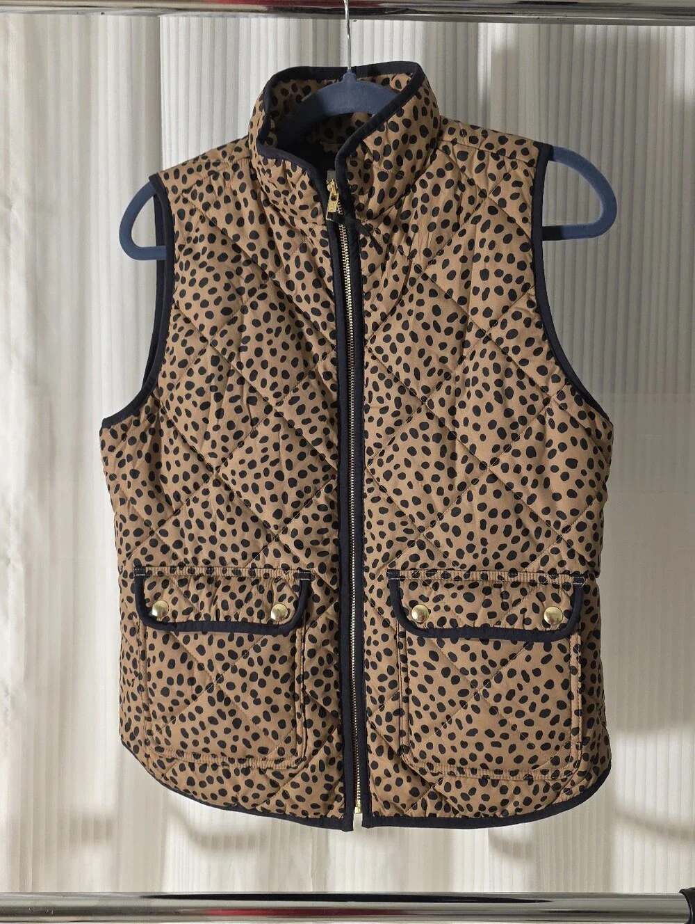 J.Crew Quilted Leopard Print Spotted Zip-Up Vest,Vest (Size S)